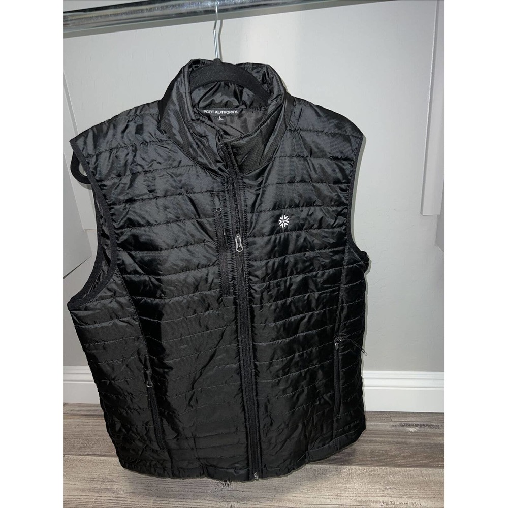 Port Authority Mens Black Puffy Vest Embroidered Logo LARGE New